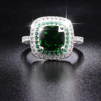 

Real Solid 100% 925 Sterling Silver Wedding Rings for Women Luxury 4ct square green gemstone Engagement Ring finger Jewelry gift