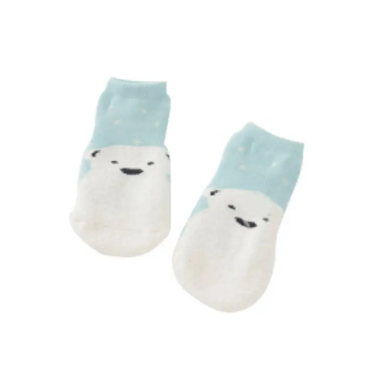 Всесезонные хлопковые короткие носки для маленьких мальчиков и девочек милые удобные нескользящие носки с рисунками животных из мультфильмов и маленькими ушками - Цвет: Blue E