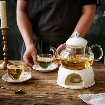 

Nordic Elegant Rose Light Luxury Flower Teaset High Temperature Ceramic Candle Glass Teapot Simple Embossed Lotus Saucer Tea Set