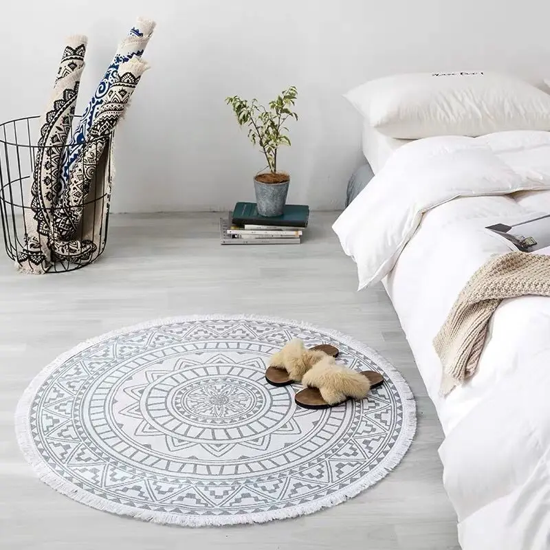 Morocco Round Carpet Bedroom Boho Style Tassel Cotton Rug Hand Woven National Classic Tapestry Sofa Cushion Tatami Floor Mats | Дом и сад