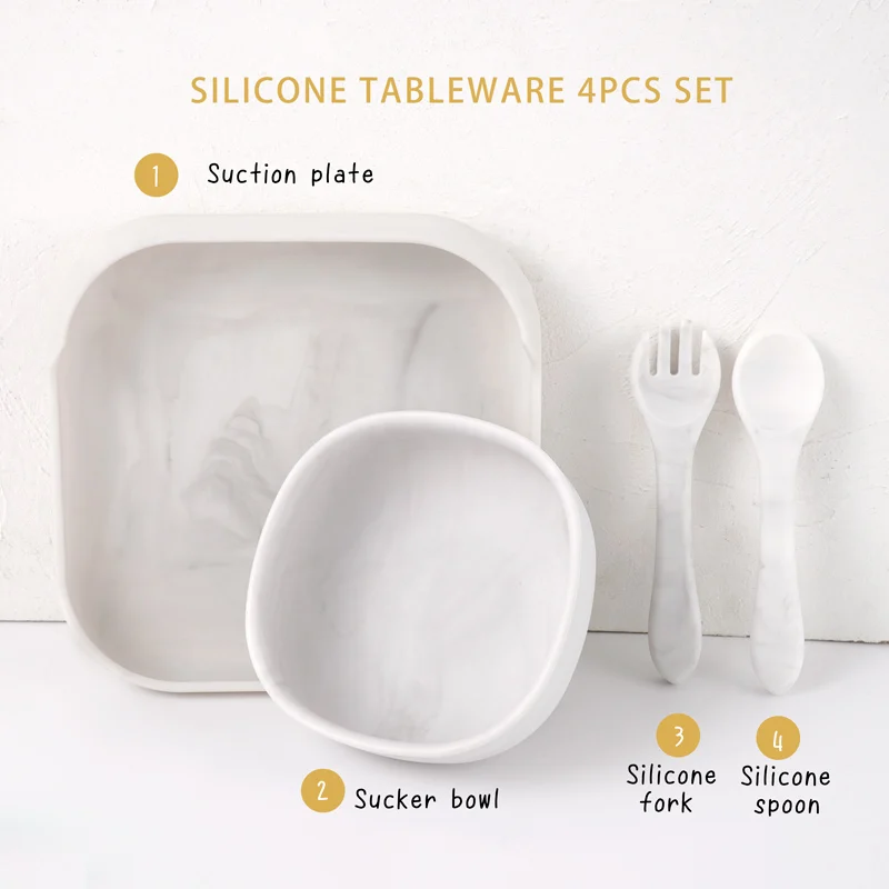 2022 New Children's Tableware Food Supplement Bowl BPA Free Waterproof Tableware Square Plate With Leakproof Spoon Fork 5