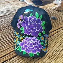 Национальный Ветер вышивка цветок сетчатая бейсболка с возможностью регулировки размера шляпы для женщин 127