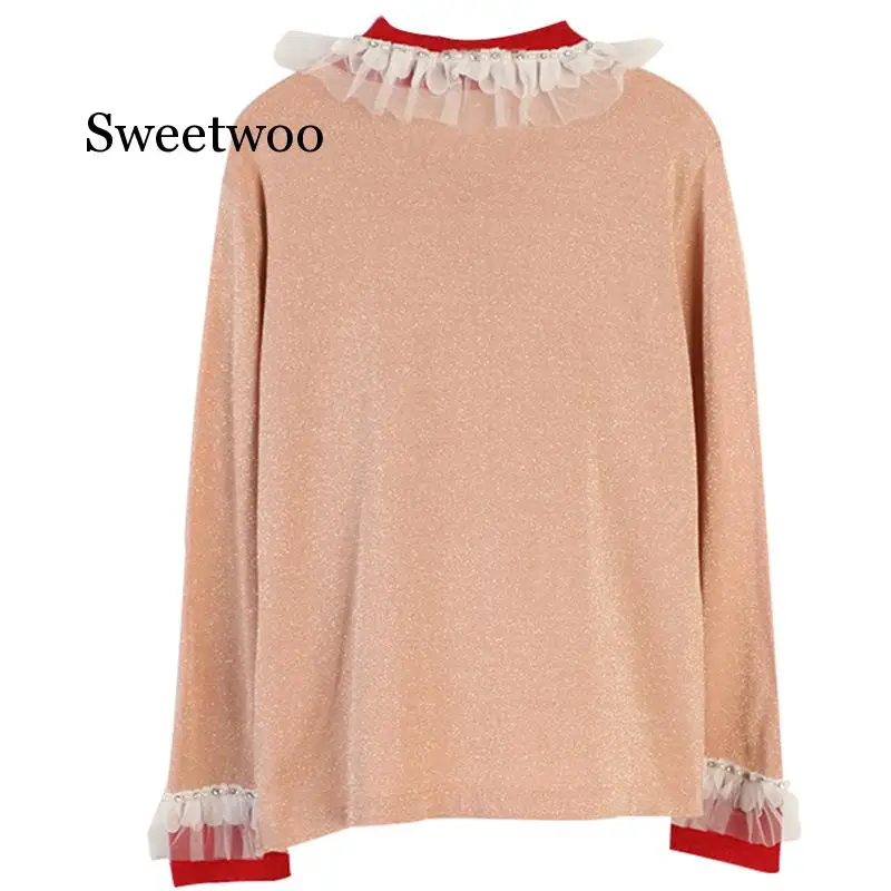 2020 New Spring Autumn Fashion Women Sweater Mesh Stitching Stripes Beads Coat Knitting Thin Fashion Long Sleeves Cardigan 2020 New Spring Autumn Fashion Women Sweater Mesh Stitching Stripes Beads Coat Knitting Thin Fashion Long Sleeves Cardigan