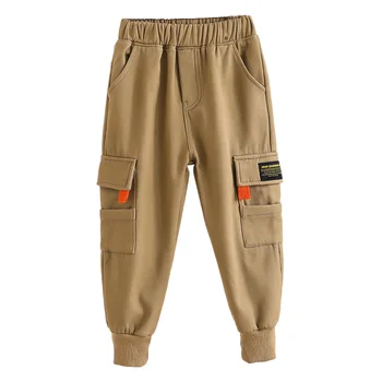 

INS hot baby boys long pants 2-13 years old Cotton washed Spring and autumn casual Large pocket overalls cargo pants for kids