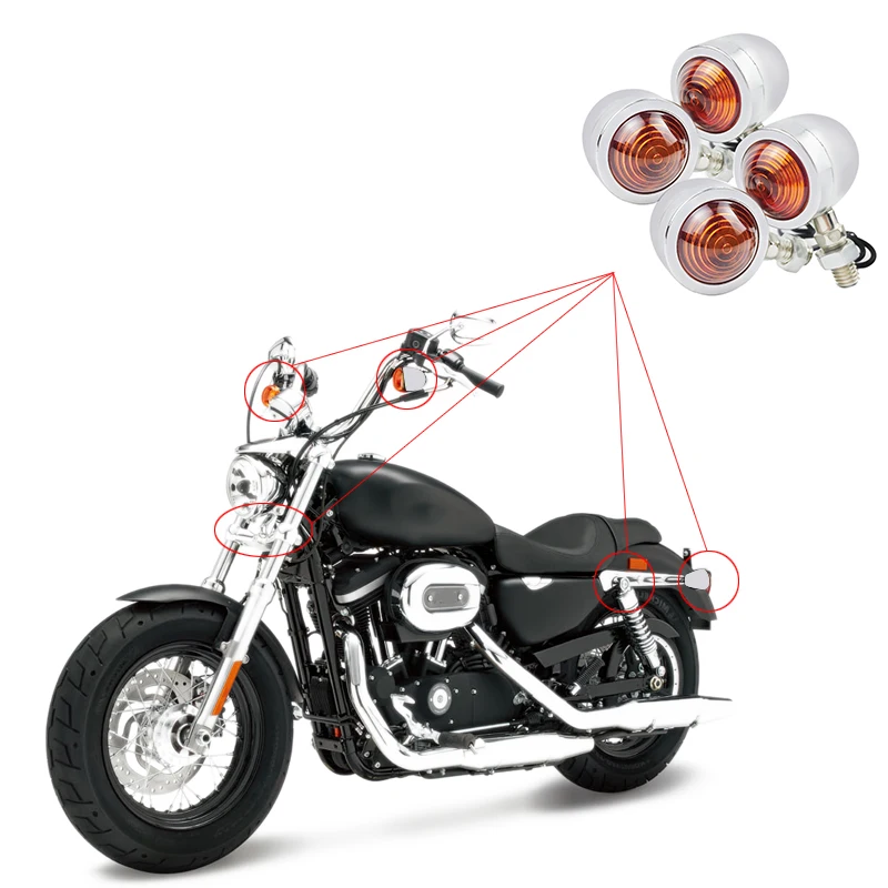 Мотоциклетные указатели поворота для Harley Honda Kawasaki Suzuki Yamaha мотоцикл на заказ велосипед Cruiser Bobber(хром) 4 шт. в упаковке