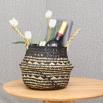 

Seagrass Storage Basket Flower Pot Natural Rattan Basket Plant Pot Toys Holder Foldable Laundry Basket Container Home Decoration