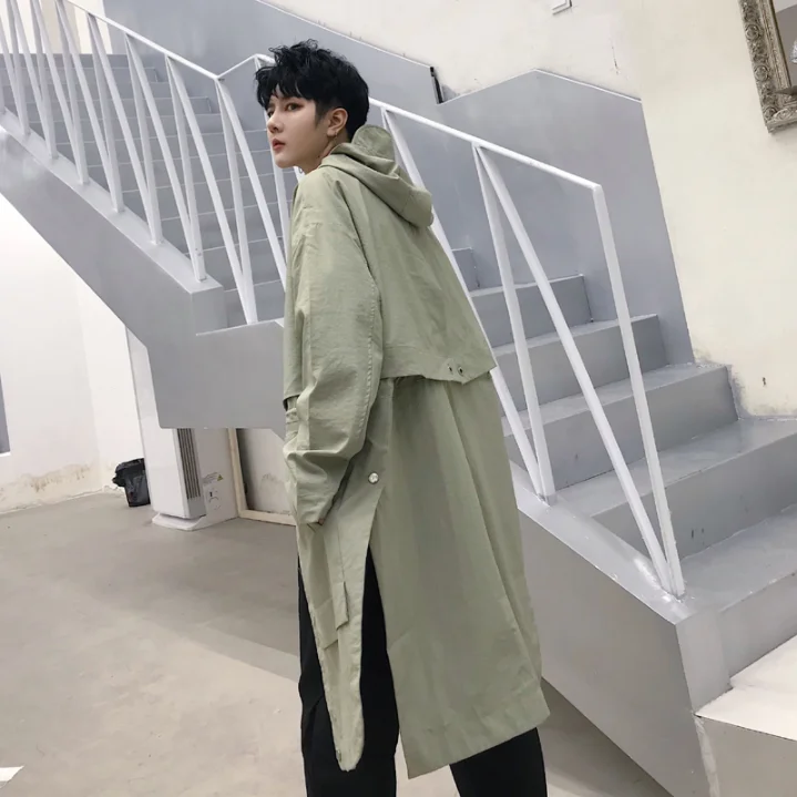 M-xl! Осенняя мода новые модные мужские японские ленивые свободные с капюшоном ветровки повседневные длинные секционные тонкие пальто