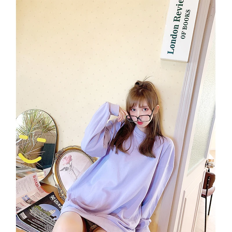 

Women's Fall 2020 New Fall Shoulder Sweater Women's Loose Turtleneck Korean Round Neck Solid Color Student Top Without Velvet
