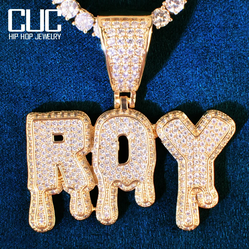 

Custom Drip Letter Name Pendant For Men Women Bling Zirconia Make Hip Hop Necklace Chain Jewelry