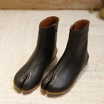 

new fashion brand design women ankle boots split toe flat sock boots soft leather zipper military boot autumn winter boots woman