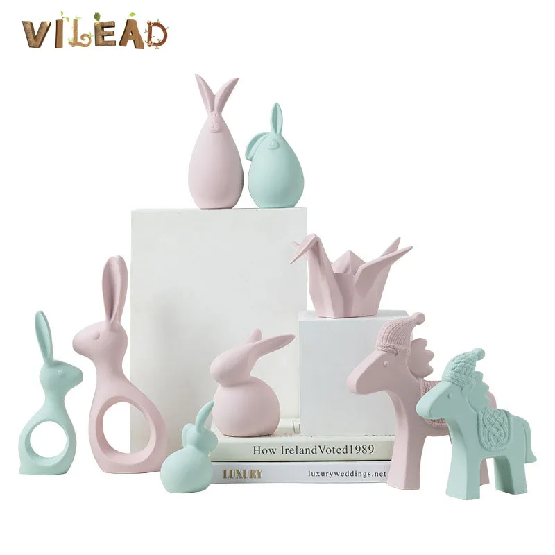 

VILEAD Animal Ceramic Decoration Deer Cat Rabbit Pineapple Shaped Crafts TV Cabinet Decoration Home Office Creative ornaments