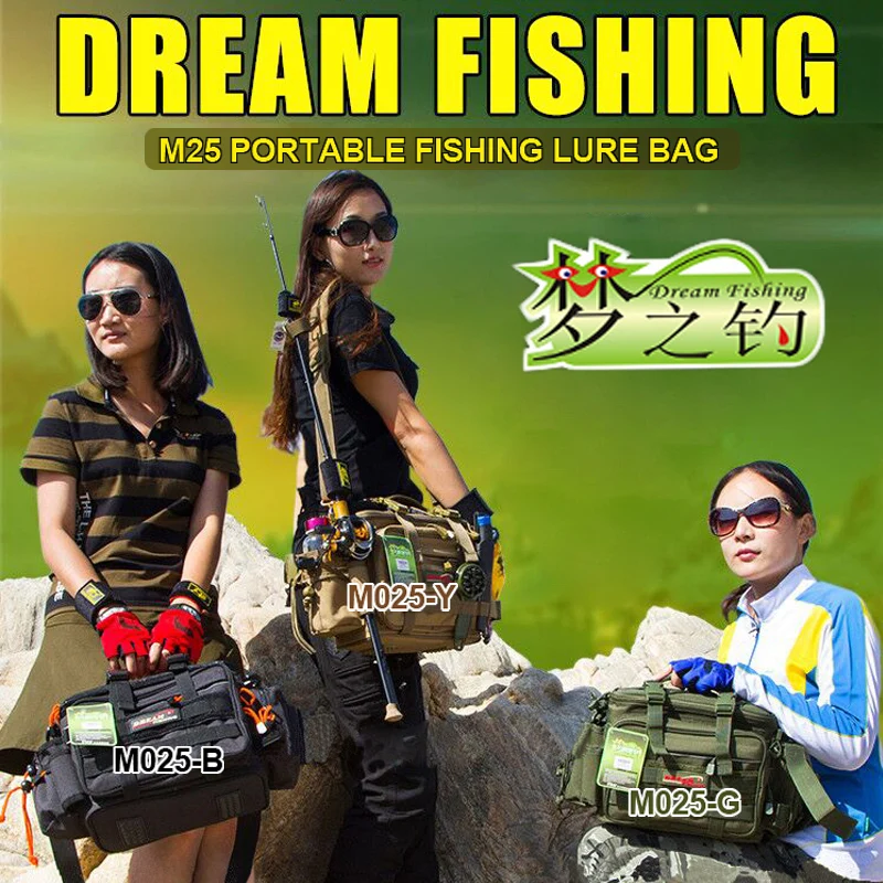 Sonho de Pesca Bolsa de Pesca 1200d à Prova Multifuncional Grande Capacidade Dwaterproof Água Náilon Pesca Enfrentar Bolsa Isca Bagpack 14*40*22cm 3 Bolsas de pesca