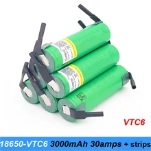 battery 18650 vtc6 3000mAh 30amps us18650vtc6 with strips soldering rechargeable batteries for screwdrivers Turmera 2020 NEW