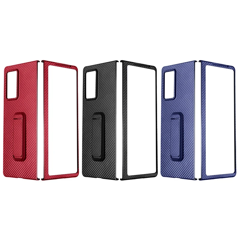 Funda de fibra de carbono con soporte para Samsung Galaxy Z, cubierta frontal trasera ultrafina a prueba de golpes, plegable 2, 5G