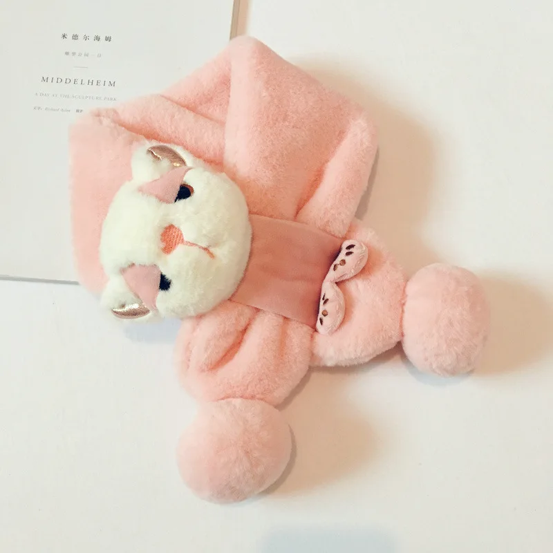 Pink Зимний Теплый детский шарф с рисунком кота для мальчиков и девочек; Модный теплый плюшевый плотный шарф; зимняя шаль; шарфы; WJ1153 - Цвет: Pink