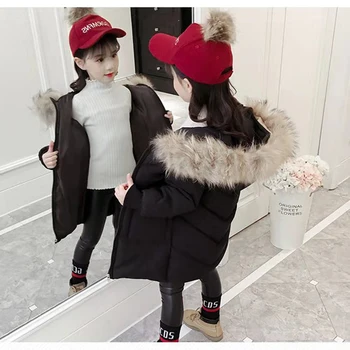 

Kids Parkas Hooded Girls Coat Winter Jackets Warm Down Cotton Parkas For Girls Winter Clothes 3 Colors Outerwear Thick Overcoat