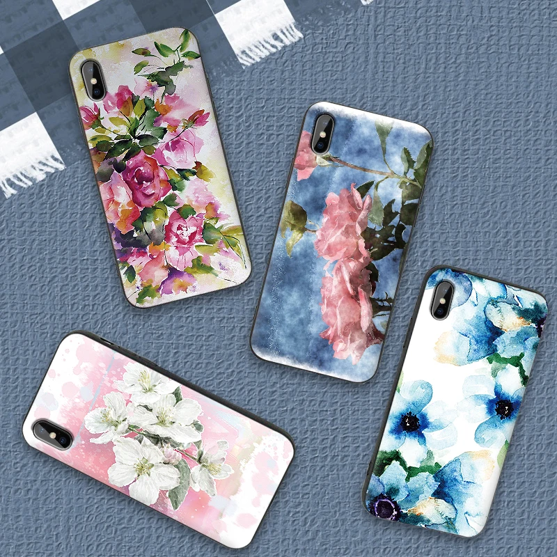 Роскошный черный чехол с фиолетовым синим цветком для samsung Galaxy S7 Edge S8 S9 S10 PLUS NOTE 8 9