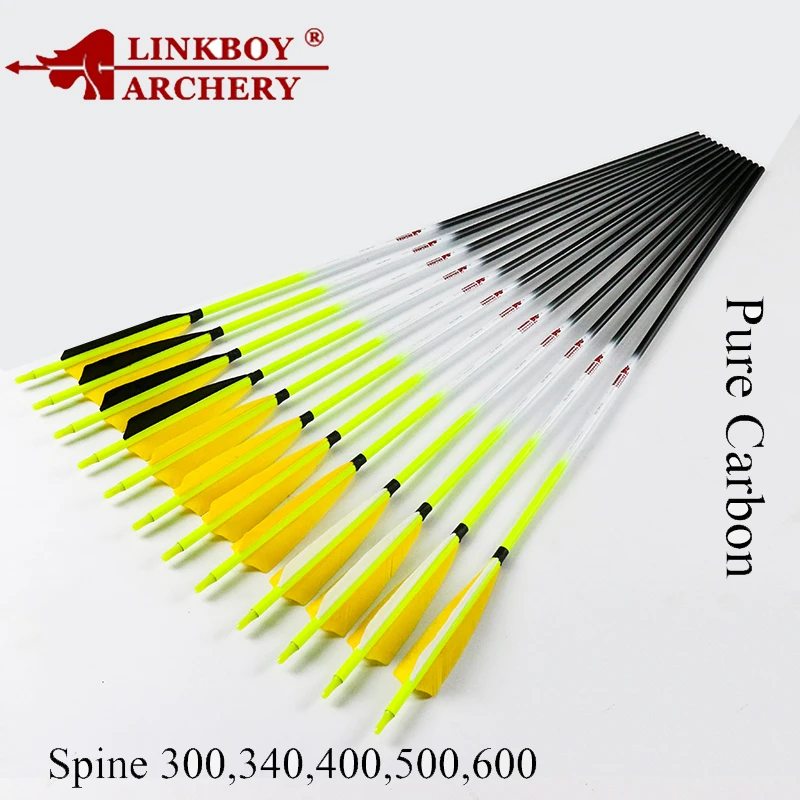 12 шт. Linkboy карбоновые стрелы для стрельбы из лука ID6.2mm Spine300 600 5 дюймов с