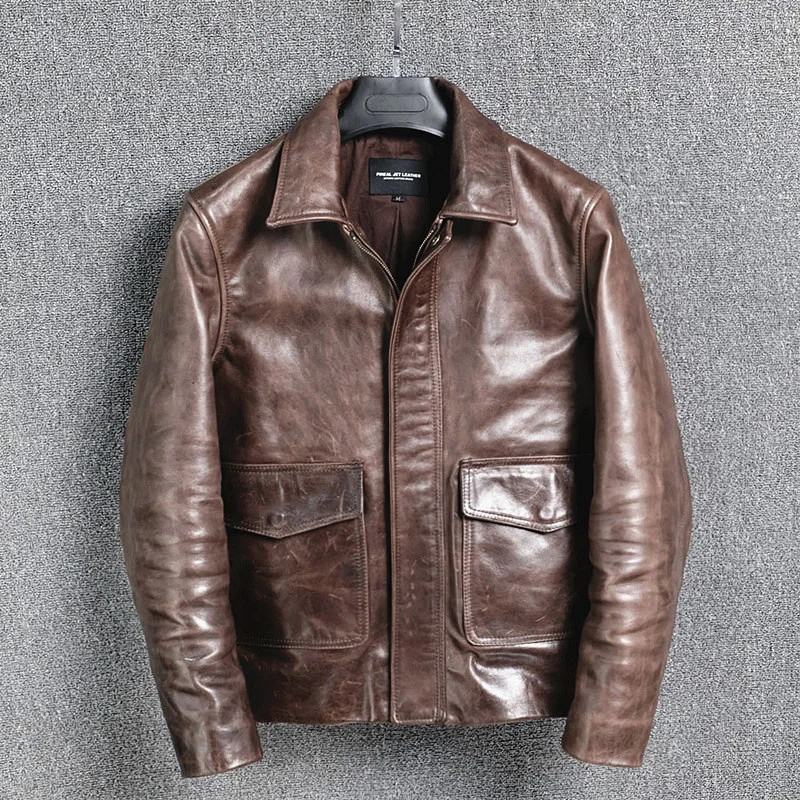 Free shipping.2021 Brown batik horsehide jacket,casual style leather clothes,Man Vintage genuine leather coat,High quality guess genuine leather coats & jackets