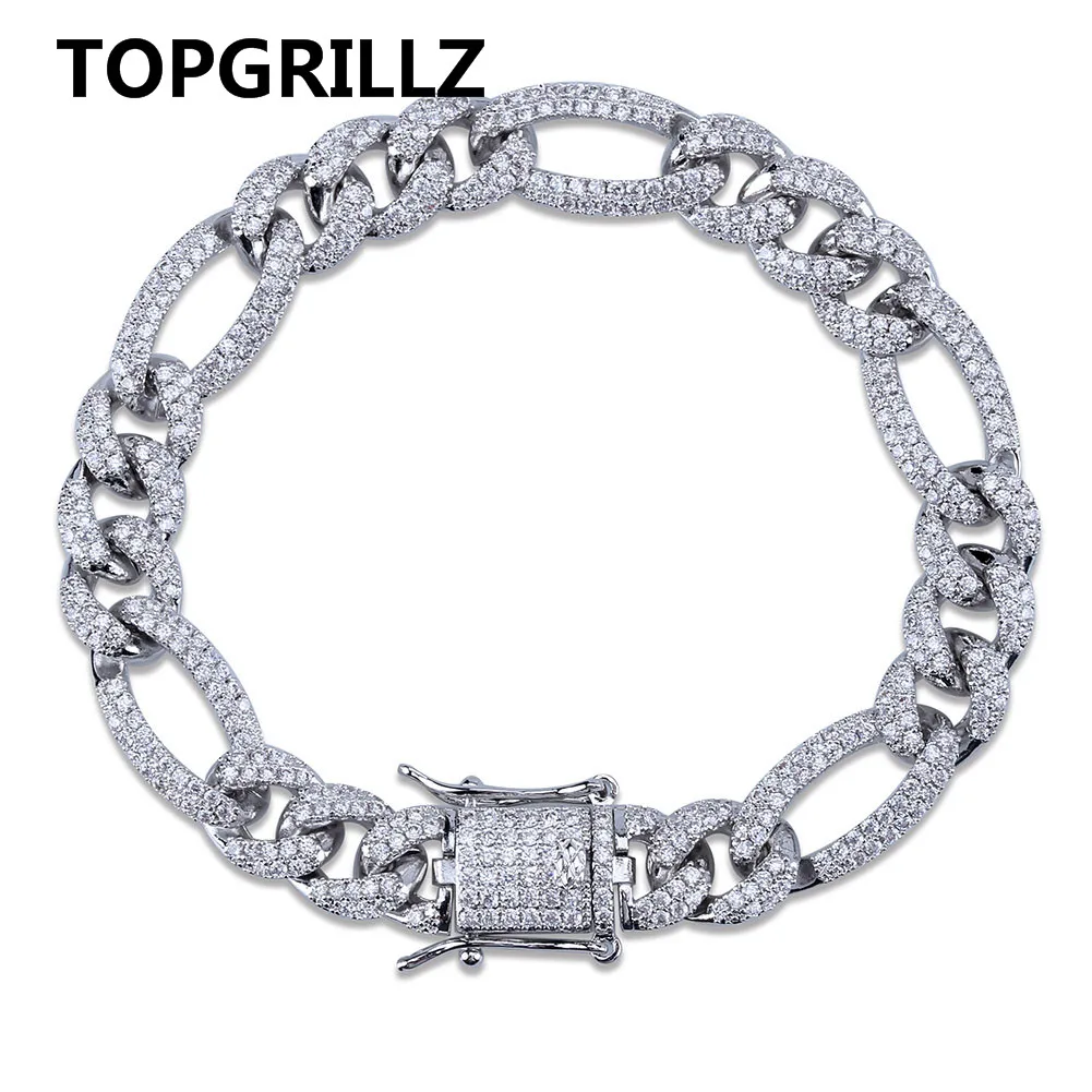 TOPGRILLZ Золото Серебро Цвет Iced Out кубический циркон кубинская цепь звено браслет для мужчин хип хоп Шарм тренд Ювелирные изделия Подарки - Окраска металла: Silver