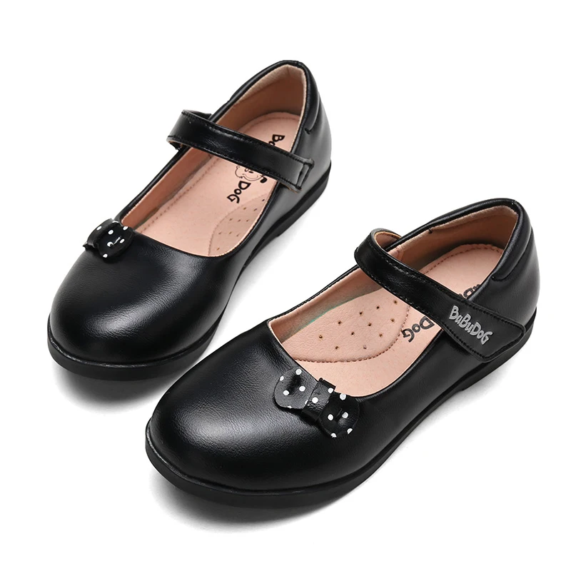 

BABUDOG Girls Black Leather Shoes Fashion Princess Dress Shoes soft Leather Big Girls Flats School Dance Party Wedding Footwear