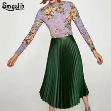 Повседневная Базовая модная универсальная плиссированная бархатная зеленая винтажная юбка с высокой талией Новая модная женская юбка