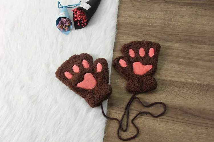 Женский медведь кошачья лапа с когтями зимняя рукавица прекрасные перчатки плюшевые перчатки без пальцев Рабочая безопасность теплые короткие перчатки