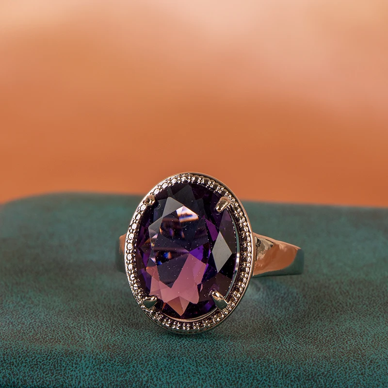 Silver Rings Cellacity Classic Amethyst Oval Shaped Gemstones for Women Engagement Gift size 6-10