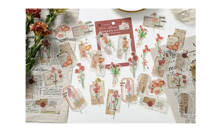 Vintage Flower Room Old Things Series Sticker DIY Scrapbook Bottom Collage Phone Case Diary Album Gift Packaging Decoration