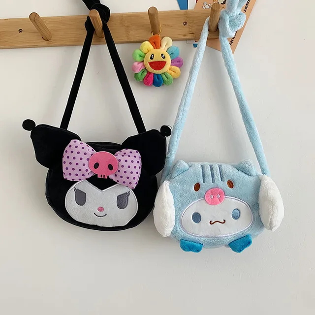 Kawaii Sanrio Plush Kuromi Cinnamoroll Plushie Bag Anime Messenger Bag Soft Coin Purse Cute Stuffed Animals Toys for Girls Gifts 2