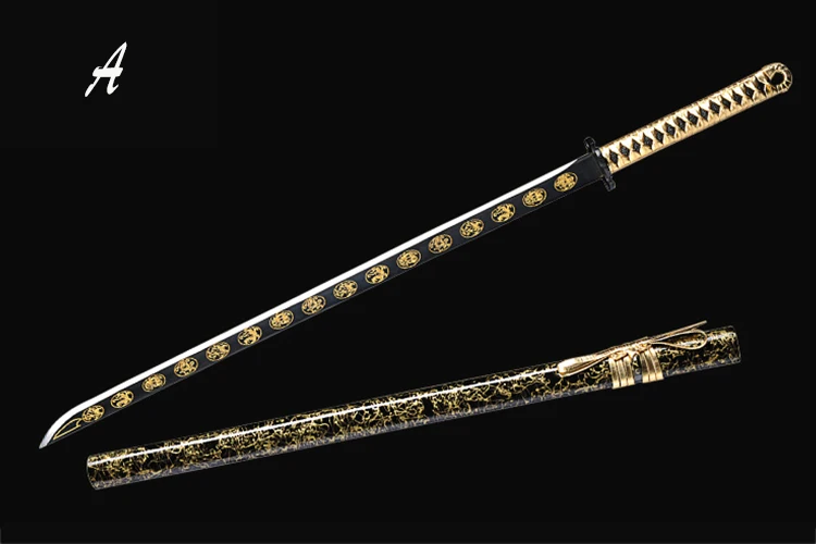 Pattern A New katana japanese sword handmade forged steel color blade samurai swords cosplay weapon props golden wooden sheath sharp - Цвет: Pattern A