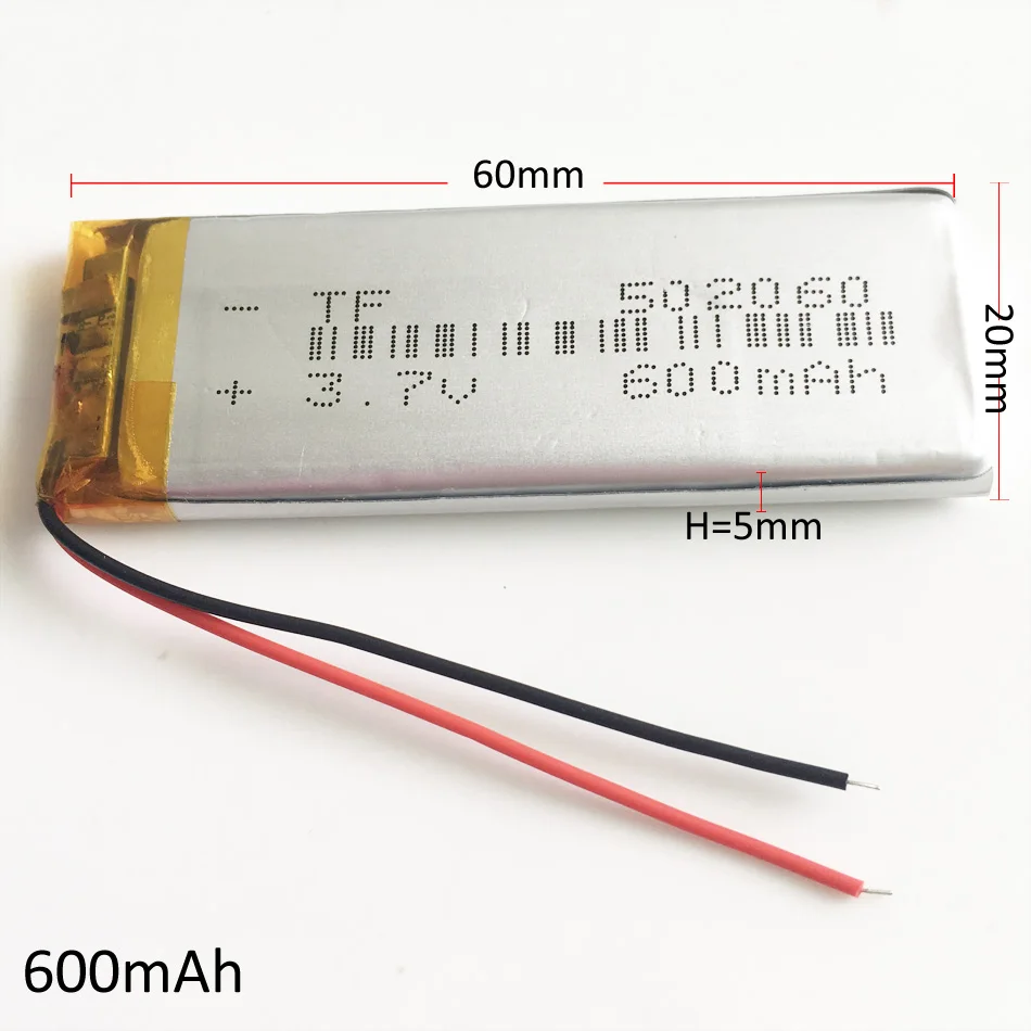 

3.7V 600mAh Lithium Polymer LiPo Rechargeable Battery 502060 For Mp3 MP4 GPS bluetooth ebook power bank bluetooth speaker