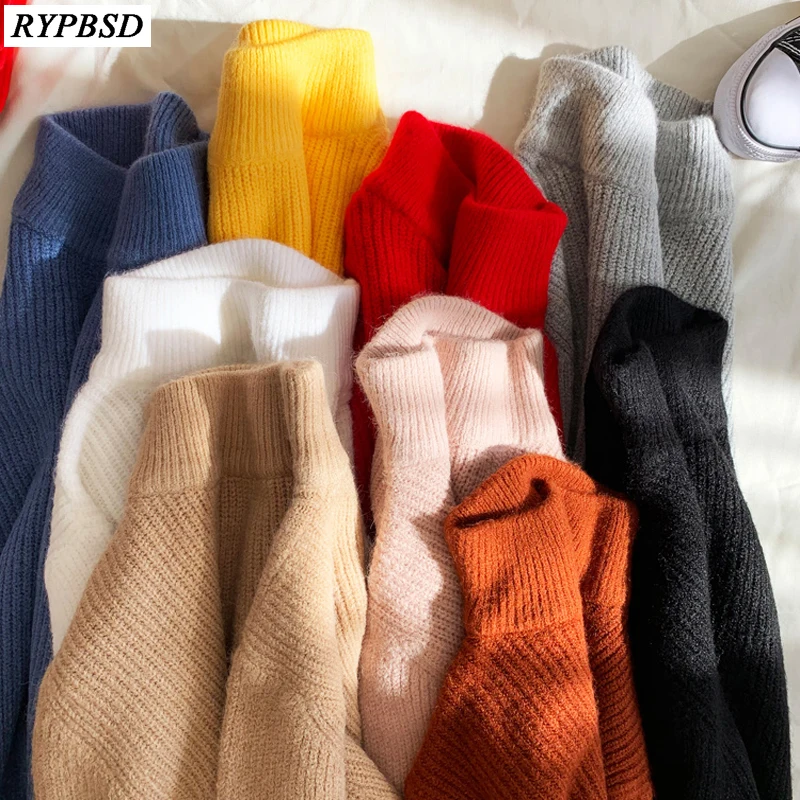 

Mens Wool Pullovers Half-high Collar Solid Color Cashmere Men Sweater Thick High Quality Loose Long Sleeve Casual Sweater Man