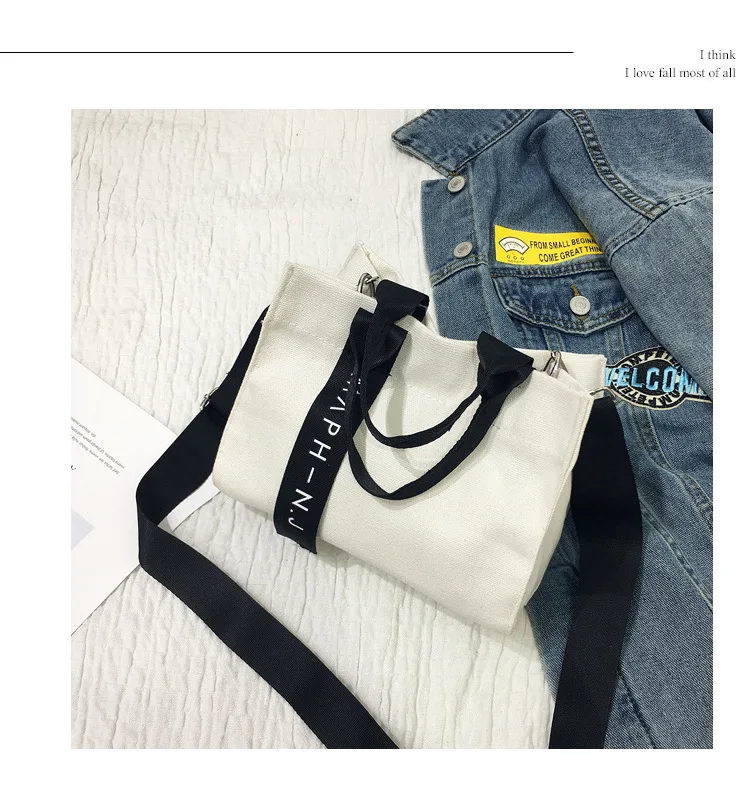 INS Harajuku-Style Ribbon Shoulder Bag Ulzzang Japanese-style Cloth Bag Hand School Bag Lettered Canvas Bag WOMEN'S Single-shoul