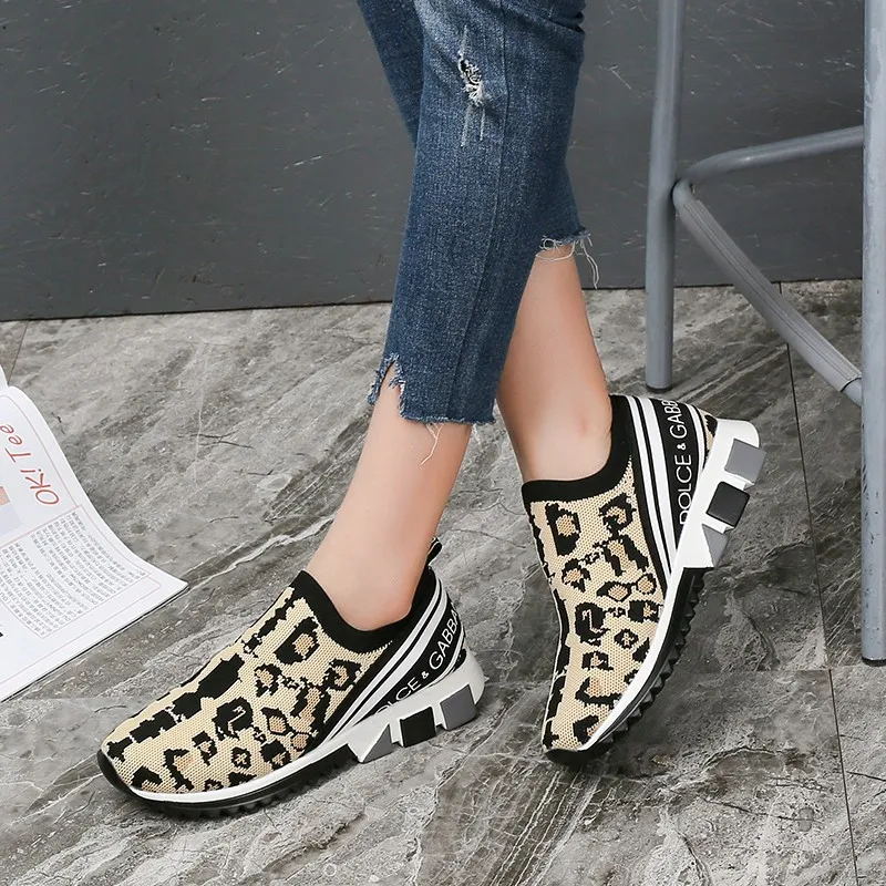 

Autumn Platform Flat Sneakers Shoes Women Fashion Round Toe Mesh Running Shoes Woman Low-heeled Leopard Casual Shoes Size 35-43
