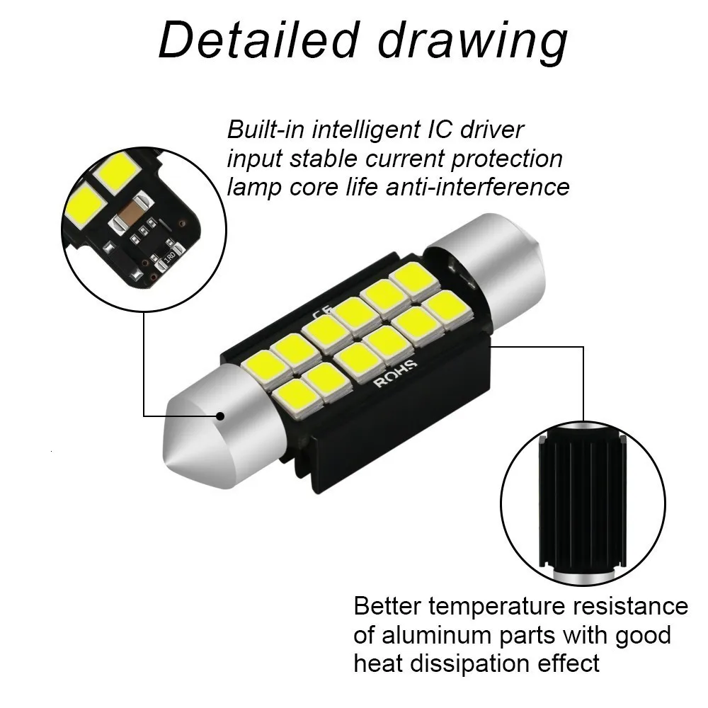 2 шт C5w светодиодная лампа гирлянда 28 мм 39 мм 41 мм C5w C10w лампа для чтения светильник для салона автомобиля 2835 SMD белый