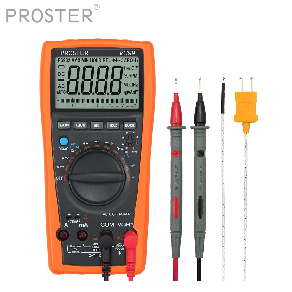 Цифровой мультиметр PROSTER VC99 5999 с автоматическим выбором диапазона термометр