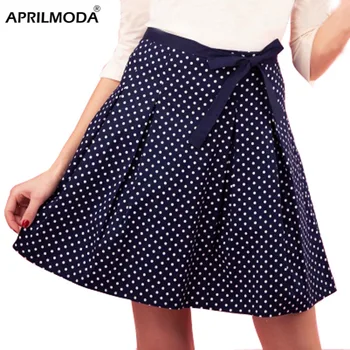 

Women Pleated Skirt 2020 Summer Navy Blue Polka Dot Print Retro Skirts Womens 50s 60s Vintage Rockabilly Swing Feminino Skirts