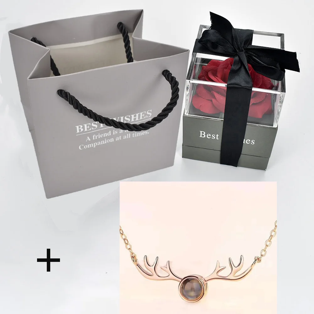 red with necklace 19 Красный цветок розы коробка ювелирных изделий декоративные цветы держатель Чехол 100 языков я люблю тебя Романтическая любовь ожерелье для девушки подарок - Цвет: red with necklace 19