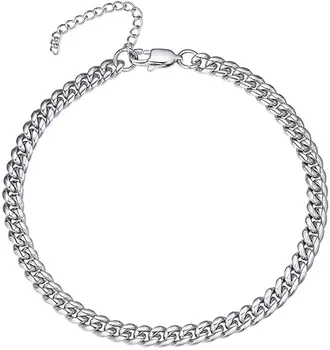 

U7 Silver/Gold Cuban Link Anklets for Women Ankle Bracelets Mens Stainless Steel Anklet Jewelry 8-10.5 Inch Adjustable A341