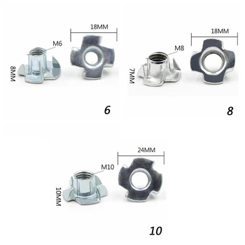 

50pcs Four Pronged Tee Nut Stainless Steel T Nuts Captive Woodworking Hardware Furniture Fastener Accessories Four-jaw
