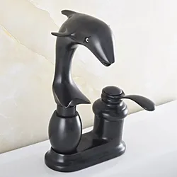 Black Oil Rubbed Bronze Swivel Spout Single Handle Cute Animal Dolphin Style Bathroom Kitchen Two Holes Faucet Mixer Tap msf830