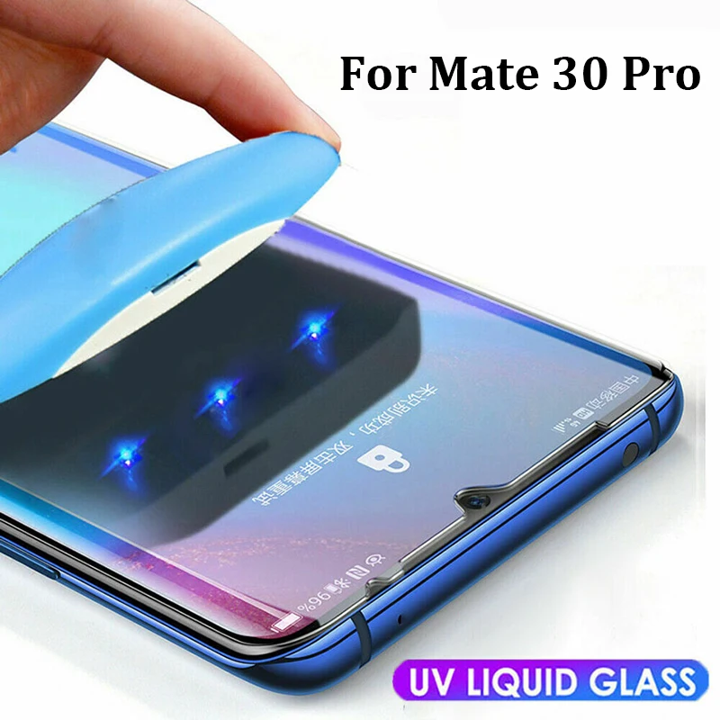 

UV Liquid Full Glue Tempered Glass for Huawei Mate 30 Pro Case Friendly Screen Protector Cover Mate 20 P30 Pro Glass Film