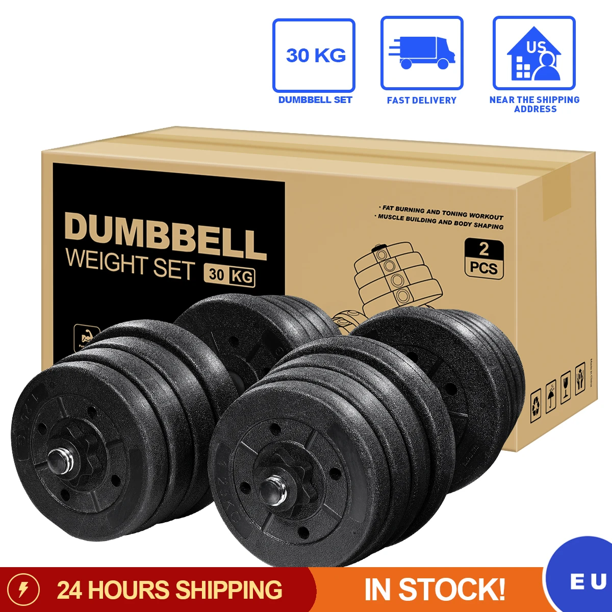 

30kg Dumbbell Weight Set 2pcs Dumbbell Adjustable Fitness Dumbbell Set Gym 24pcs Exercise Equipment Training Tools in stock