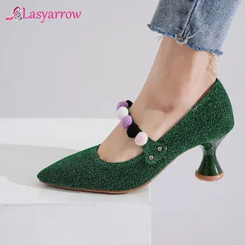 

Lasyarrow 2020 Fabrics Pointed Toe Slip on Women Shoes Strange High Heel Party Ladies Pumps Shallow Fashion Single Shoes Size 48