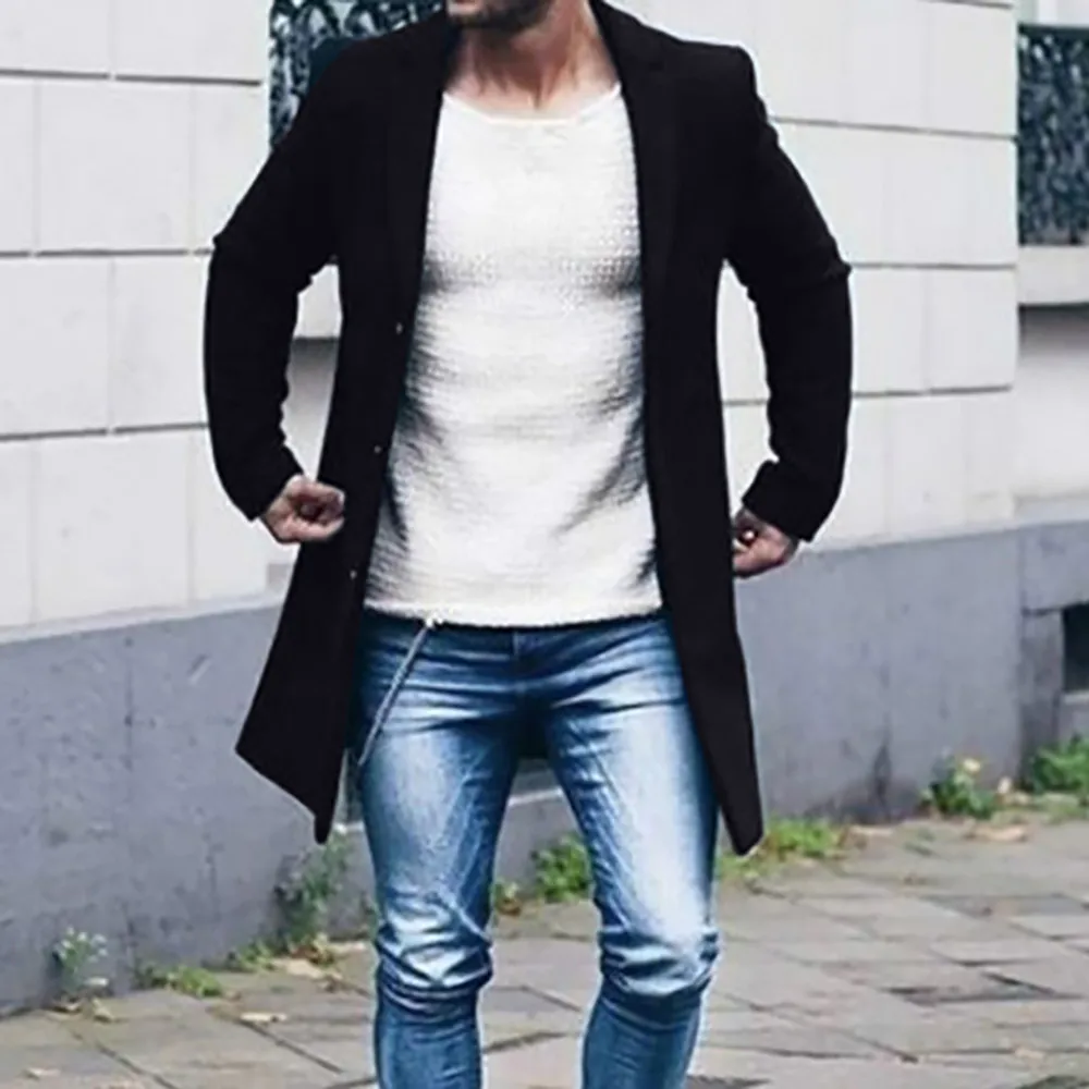 Men's Trench Autumn Winter Long Sleeve Long Jacket Casual Slim Fit Coat Single Breasted Business Overcoat manteau homme#Z