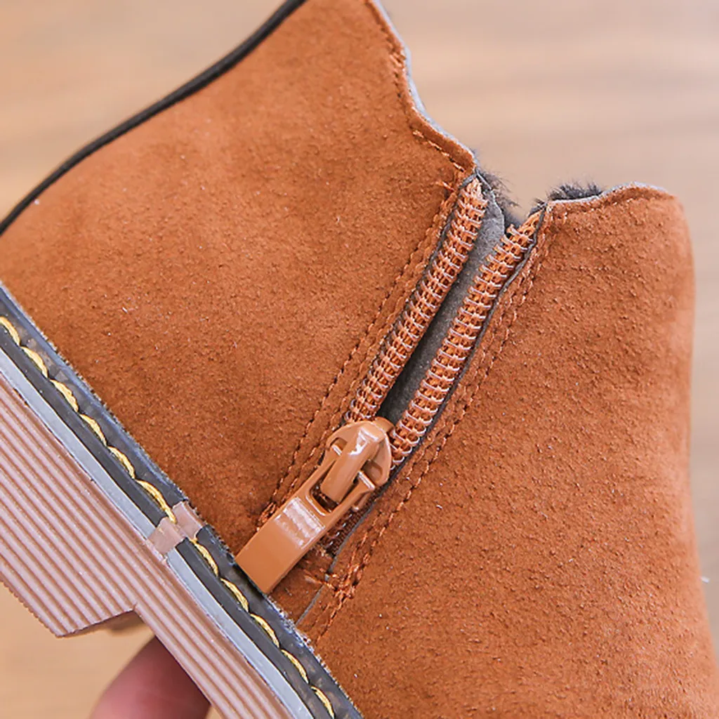 Fashion children's girls boys boots autumn and winter zipper leather ankle boots ankle warm and comfortable casual shoes