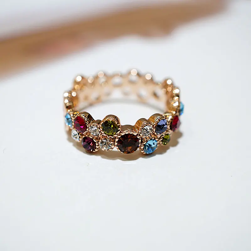 Charm Female Small Round Stone Ring Rose Gold Engagement Ring Vintage Colorful Wedding Rings For Women wedding rings engagement rings