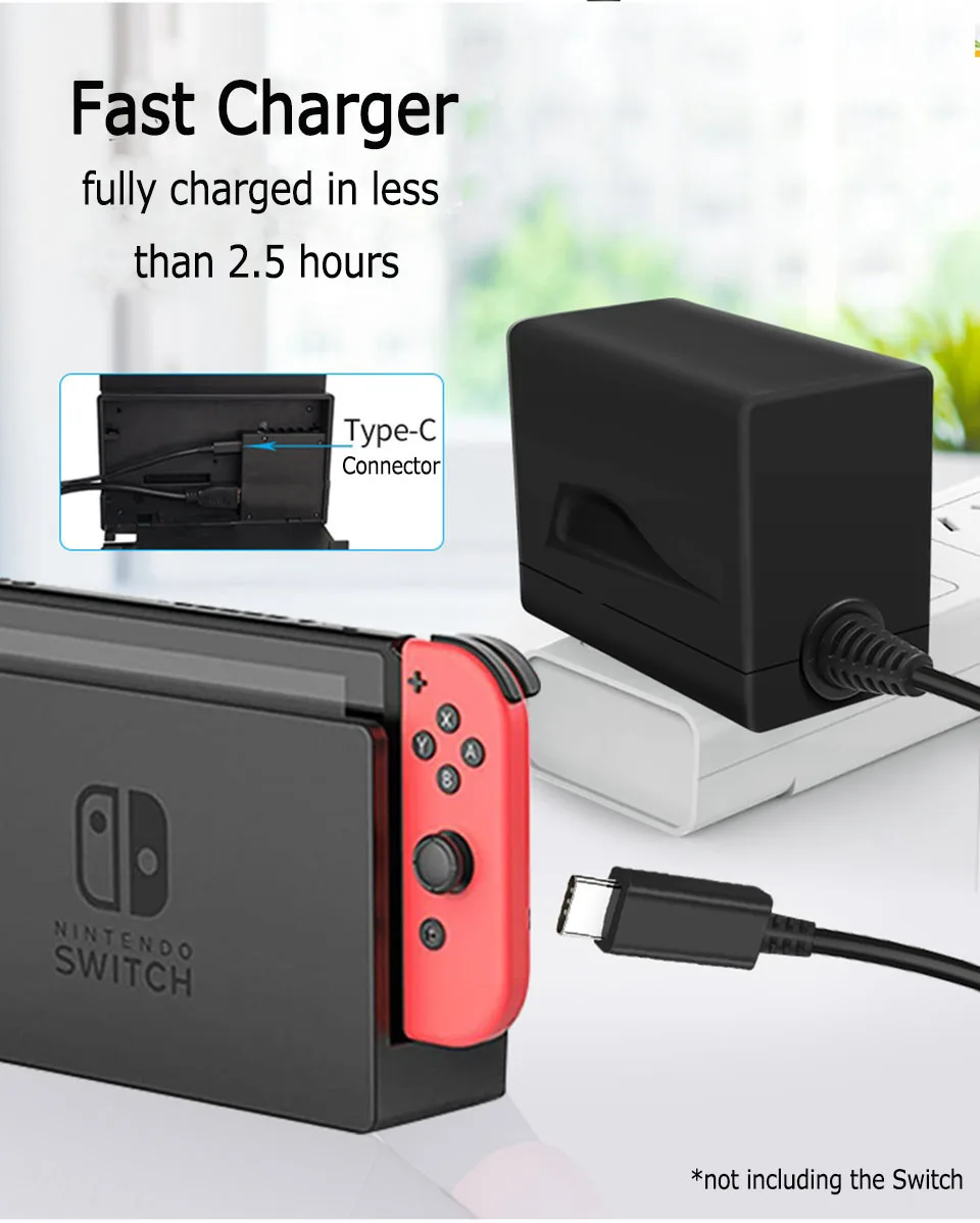 AC-Adapter-Ladegerät für Nintendo Switch, Ladegerät 15 V, 2,6 A, Schnellladung für Nintend Switch Dock/Controller, unterstützt TV-Modus-Ladegerät_voghion.com