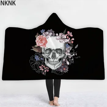 

Skull Hooded Blanket for Adult 3D Printed Cartoon Skull Polyester Tapestry Home Decorative Spring/Autumn Sofa Throw Blankets
